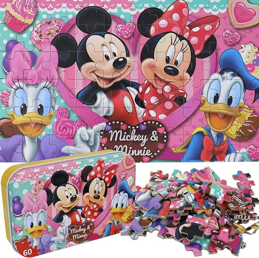 Mickey Mouse Puzzles for Kids Ages 4-8 60 Pieces Puzzles for Kids Ages 3-5 Minnie Mickey Puzzle for Girls and Boys Toys Jigsaw Puzzles in a Metal Box Educational Puzzles (Minnie Mickey 0686)