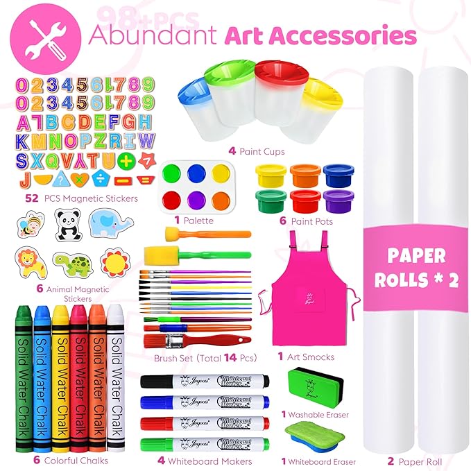 Joyooss Art Easel for Kids Easel for Toddlers, Adjustable Painting Station Wooden Easel Toddler Easels Kids Board Whiteboard & Chalk Board Easel Kids, Kids Art Easel for Kids Age 4-8 9-12 Kid Easel