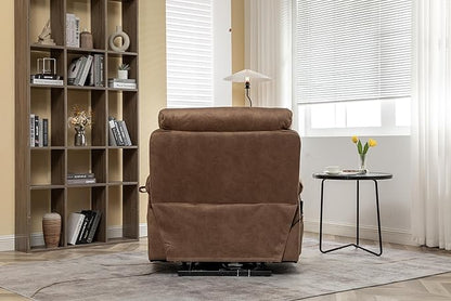 FANYE Electric Power Lift Chair for Elderly W/Massage and Heat, Infinite Positions 2 Remote Controllers Oversized Velvet Upholstered Recliner & Armchair W/Side Pockets & Hidden Cup Holders, Coffee V