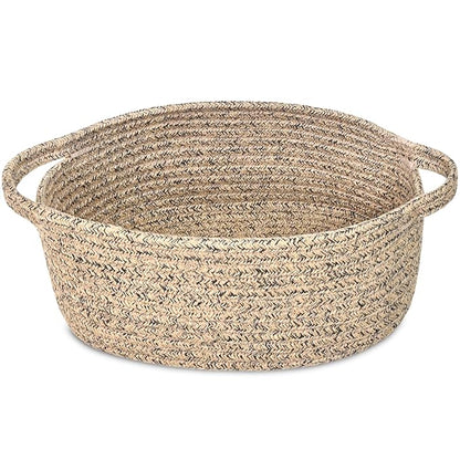 ABenkle Small Basket with Handles - Decorative Durable Rope Woven Storage Bin Shelf Storage Organizer Cube, Easter Baby Gift Basket, 12"x8"x5"