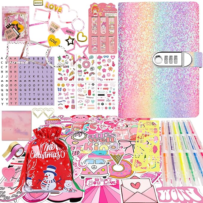 Christmas Gifts for Girls ,DIY Journal Kit for Girls,Diary for Girls with Lock ,DIY Journal Set for Tween & Teen Girls, Stationery Set, Diary Supplies Set, Journaling Art Crafts Kit, Ideal Gifts for Girl