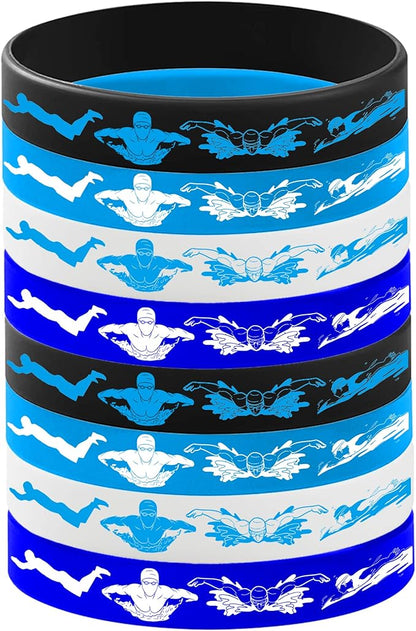 24PCS Swimming Rubber Bracelets Silicone Wristbands -Sport Party Supplies Decorations Speed Birthday Baby Shower Party Favors