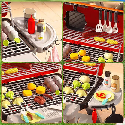 deAO Kids BBQ Grill Playset,23.6" Heigh Kitchen Toy with Realistic Smoke,Light with Toy Grill Toy,41PCS Kitchen Accessories Play Food Toy for Pretend Play Cooking for Kids