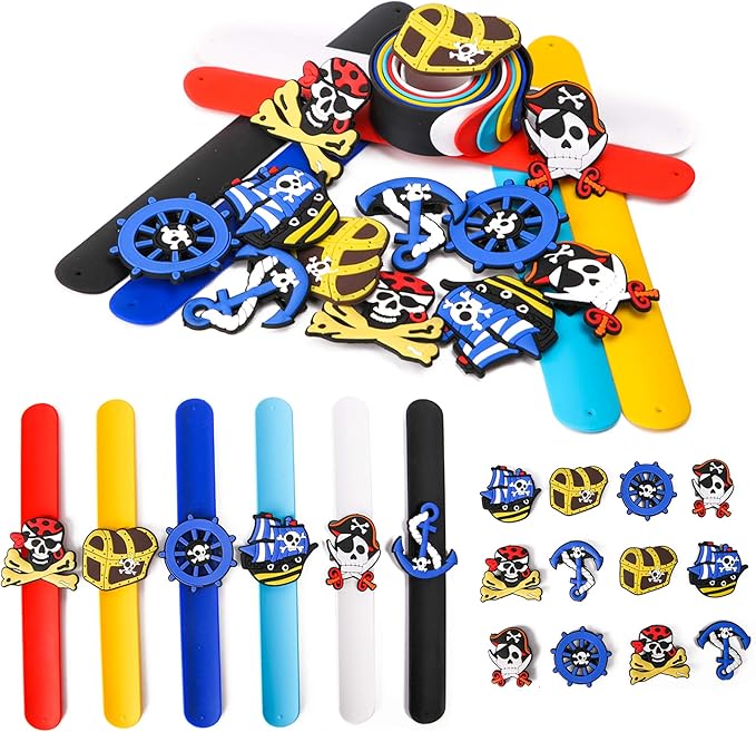 PROLOSO Slap Bracelets Silicone Slap Wristband Pirate Snap Bracelet Kids Slap Toy Bulk Party Favors 12 Pcs