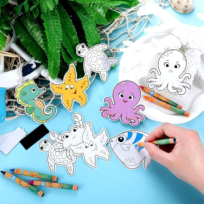 30 Sets Ocean Animals Crafts for Kids Color Your Own Under The Sea Magnets Kit DIY Coloring Sea Animals Magnet Craft Ornaments for School Classroom Home Activities Summer Animals Art Party Favors
