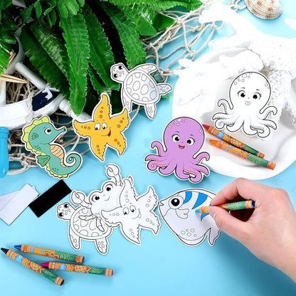30 Sets Ocean Animals Crafts for Kids Color Your Own Under The Sea Magnets Kit DIY Coloring Sea Animals Magnet Craft Ornaments for School Classroom Home Activities Summer Animals Art Party Favors