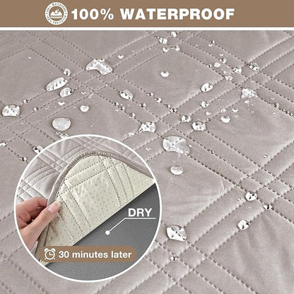 TAOCOCO 100% Waterproof Oversized Recliner Loveseat Cover, Non Slip Extra Wide Recliner Covers with Straps for Reclining Loveseat for Kids Pets, Spilt Cover(2 Seater Oversized, Cream)