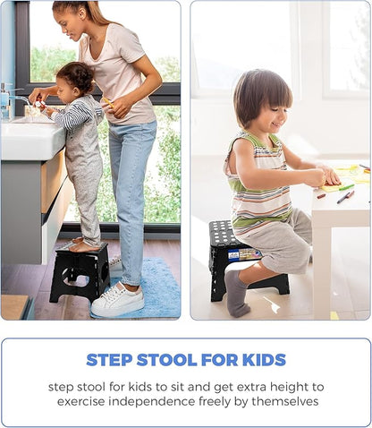 Acko 12pack 11 Inch Folding Step Stool Plastic Foldable Step Stools for Kids, Adults, Kitchen Small Collapsible Fold Up Stepping Stool Black