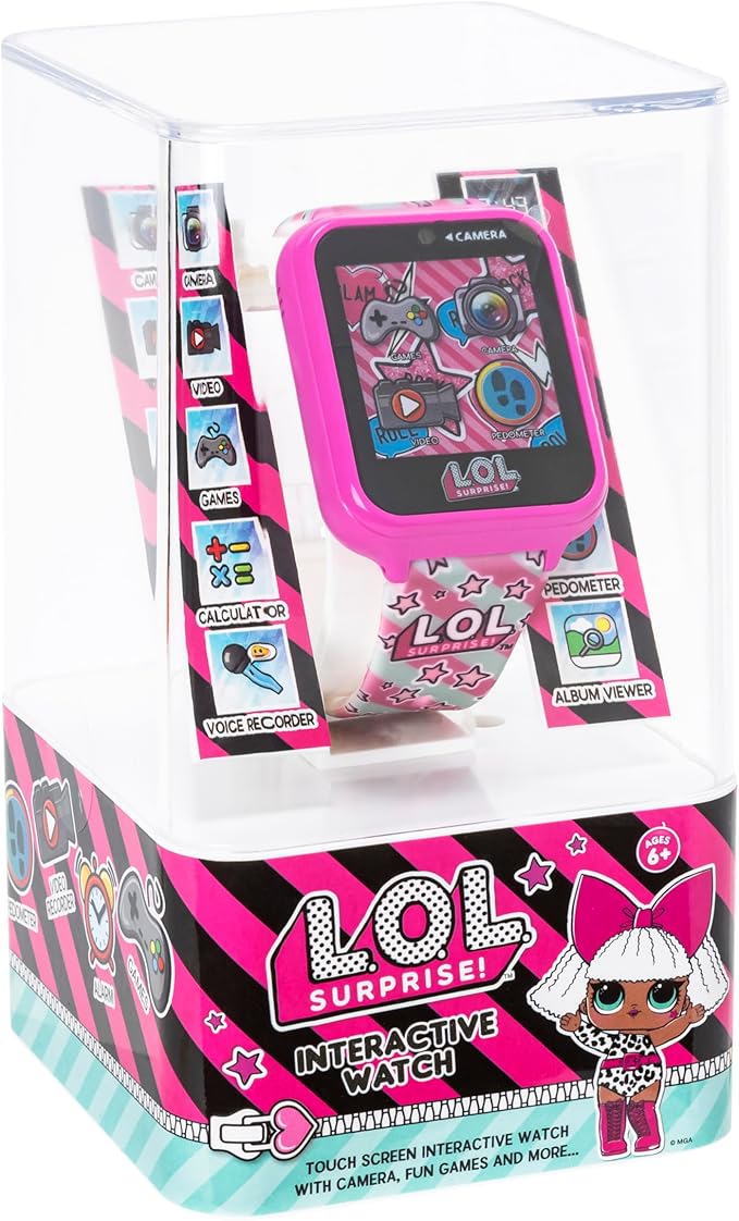 LOL Surprise Kids Interactive Smart Watch with Camera, Games, Voice Recorder, Step Counter, 10 Fun Watch Faces, Alarm, Timer, and Calculator - Ideal Tech Toy for Kids
