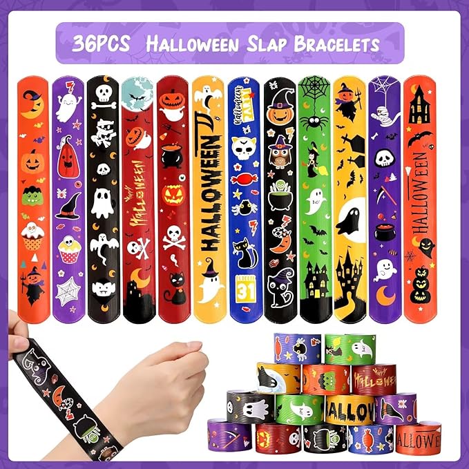 MGparty Halloween Party Favors, 72Pcs Slap Bracelets Rubber Wristbands Halloween Toys for Kids Halloween Party Supplies Decorations Treat Bags Gifts Goodie Bags Filler