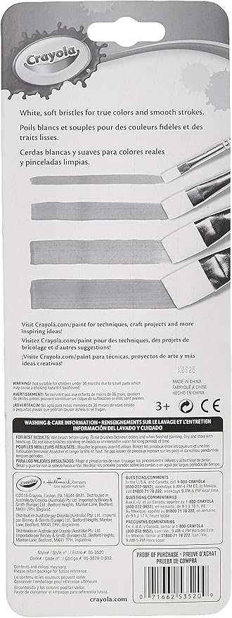 Crayola Large Paint Brushes (4ct), Kids Paint Brush Set, Thin & Thick Paint Brushes, for Acrylic, Tempera, Water Based Paint, Ages 3+