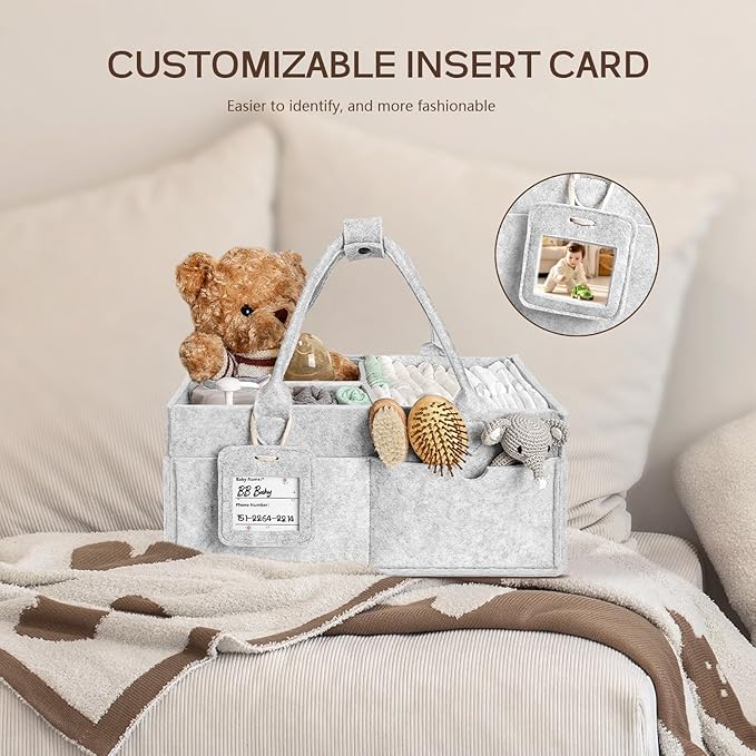 GEMII Diaper Caddy Organizer-Large Baby Caddy Organizer with Handle，Newborn Registry Essentials，Baby Shower Gift Basket for Boy or Girl (Gray, Large)