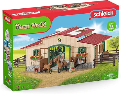 Schleich Horse Barn and Stable Playset - Award-Winning Riding Center 96 Piece Set, 2 Pony Toys, Rider Figurine, and Farm Accessories, for Girls and Boys 3 Years Old and Above