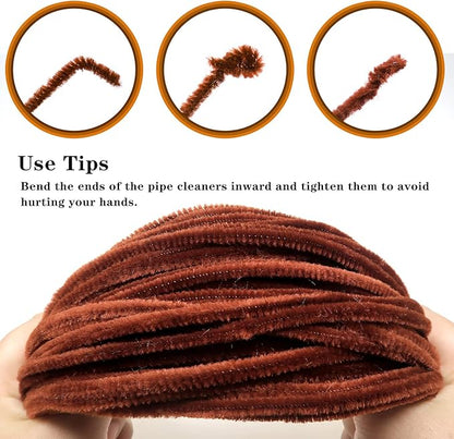TOAOB 100pcs Pipe Cleaners Brown Chenille Stems 6mm x 12 Inch Fuzzy Sticks Craft Supplies for Art DIY Crafts Decorations