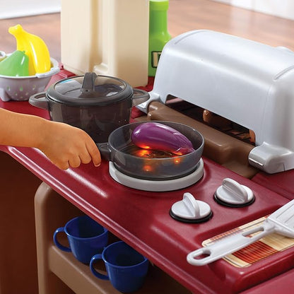 Step2 Grand Walk-In Kitchen & Grill Kids Playset, Indoor/Outdoor Kitchenette, Interactive Play with Lights and Sounds, Durable Plastic, 103 Piece Toy Accessories, Toddlers 2+ Years Old, Brown/Tan