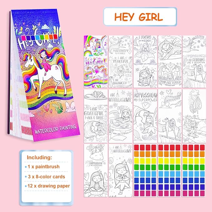 BAOXUE Water Color Paint Sets for Kids, Pocket Watercolor Painting coloring Book, Paint With Water Books for Kids Ages 4-8, Art Craft Set for Girls Boys Drawing with Brush