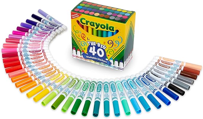 Crayola Ultra Clean Washable Markers (40ct), Coloring Markers for Kids, Coloring Book Marker Set, Gifts for Kids, Ages 3+