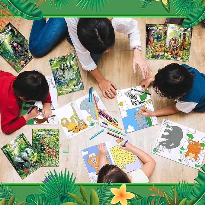 Honoson 24 Pcs Kids Coloring Books Animals Truck Coloring Books Bulk Jungle Animals Party Favors Mini DIY Art Drawing Pages for Birthday Gifts Classroom Jungle Party Supplies(Realistic Style)