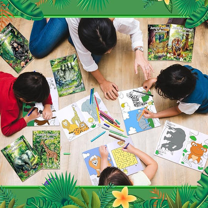 Honoson 24 Pcs Kids Coloring Books Animals Truck Coloring Books Bulk Jungle Animals Party Favors Mini DIY Art Drawing Pages for Birthday Gifts Classroom Jungle Party Supplies(Realistic Style)