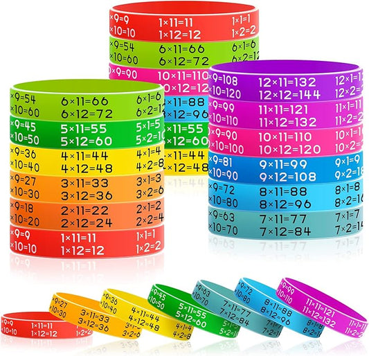 48 Pieces Learn Maths Rubber Bracelets Multiplication Facts Bracelet Stuff Fancy Silicone Bracelets for Events Education Aid Reward Bracelets for Students,12 Colors