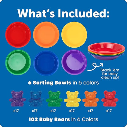 Learning Resources Baby Bear Sorting Set - Counting Toys, Color Recognition, Fine Motor Skills, 108 Pieces, Ages 3+