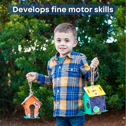 Birdhouse Kit - 15 Unfinished Wood Bird Houses for Children to Paint - Wood Craft Project Kits for Kids - Wooden Arts & Craft for Girls & Boys