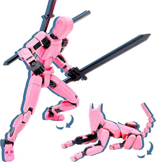 (Assembly Completed T13 3D Action Figure Set,Dummy Robo Titan 13 Action Figures,3D Printed Multi-Jointed Toy (Pink + Black)