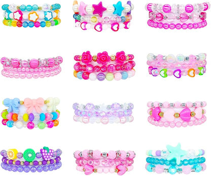 Elesa Miracle 36pc Little Girl Teens Kids Beaded Bracelet Value Set Kids Girl Party Favor Pretend Play Bracelet