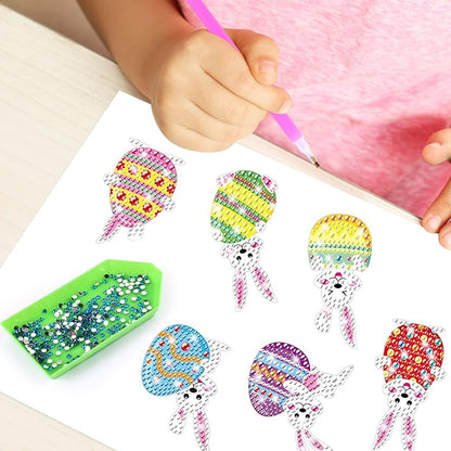 Gem Diamond Art Painting Stickers Kit for Kids,5D Diamond Mosaic Stickers by Numbers Kits Crafts Set for Children, Boys and Girls,Creative Handmade Art Craft Decorations Gift (Bunny with Egg)