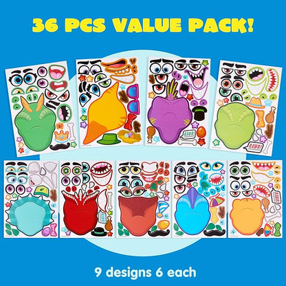 JOYIN 36PCS 9.8"x6.7" Make a face Stickers for Kids, Make Your Own Dinosaur Stickers, Animal Party Favors Kids Crafts, Goodie Bags Stuffers, Classroom Rewards