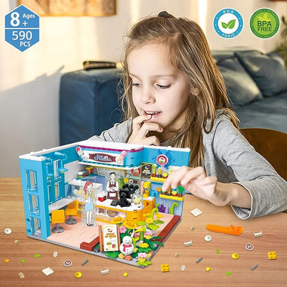 Friends House Building Block Sets, Mini Ice Cream Bar Dessert Shop Girls Friendship Playhouse Store Apartment Micro Bricks Kits Birthday Christmas Xmas Gifts for Adults Kids 8-12 6-12 6-10 7-9