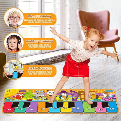 Kids Musical Piano Mats with 25 Music Sounds, Musical Toys Baby Floor Piano Keyboard Mat Carpet Animal Blanket Touch Playmat Early Education Toys for 1 2 3 4 5 6+ Years Old Girls Boys Toddlers