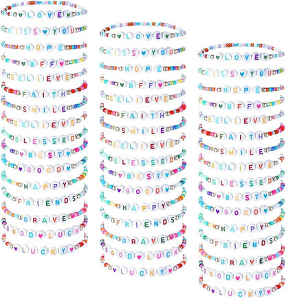 48 Pcs Valentine's Day Kids Friendship Bracelet Set Adjustable Beads Bracelets Cute Friendship Princess Pretend Play Bracelet Stretch Bracelet Preppy Bracelets Set for Girls Women(Exquisite)
