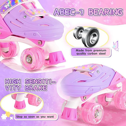 2PM SPORTS Roller Skates for Girls Boys Kids Age 4-6 5-8 6-12 8-12 with Light Up Wheels, Adjustable Youth Rollerskates Size 10C 11C 12C 13C 1 2 3 4 5 6