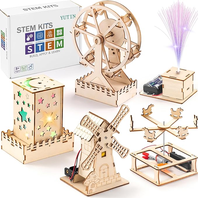 Yutin 5 Individual STEM Science Kits for Kids, Wood Arts and Craft Kits, STEM Toys for Boys Girls Age 8-12 5-7 8 10 12 13 14 Gift Idea, 3D Puzzles Building Engineering Model Set