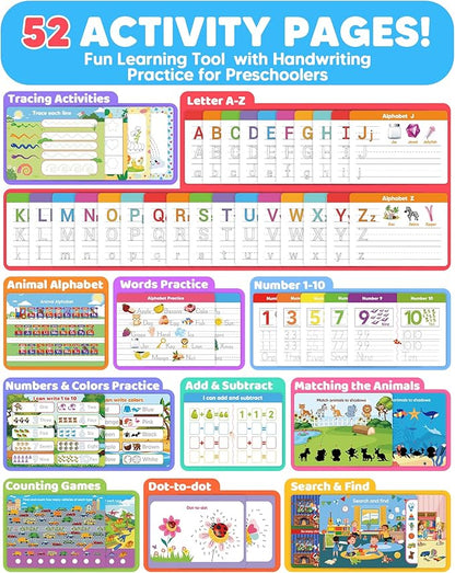 Preschool Learning Activities Kindergarten Workbooks, Toddler Busy Book Handwriting Practice, Coloring Tracing Activity Book for Kids 3-5, Montessori Educational Toys for 3 4 5 Year Old Boy Girl Gifts