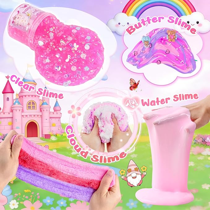 12 Pack Slimes, Pink Slime Kids, Clear Butter Cloud Slime kit for Girls Ages 8-12, for Kids Slime Party Favors Goodie Bag Easter Basket Stuffers, 4 5 6 7 8 9 10 Year Old Girl Birthday Gift Cute Stuff