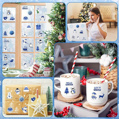 JULBEAR Winter Foam Sticker, 300Pcs Penguin Snowman Snowflakes Self Adhesive Foam Stickers for Kids Christmas Party Favors DIY Crafts Winter Holiday Decorations