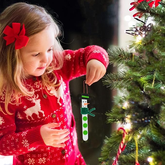 4E's Novelty Christmas Snowman Stick Ornament Craft Kit (12 Pack) Bulk Christmas Crafts for Kids Toddlers 3-4 4-8 DIY Winter Arts and Craft Kit Activity Project