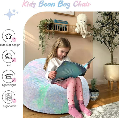 COMAX Bean Bag Chairs for Kids 8-12, Toddler BeanBag Sofa with Filler Bean Couch Stuffed for Boys and Girls, Lazy Floor Chair for Playroom, Nursery Room, Glowing Colorful Star