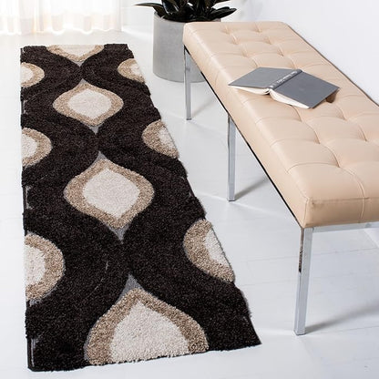 SAFAVIEH Florida Shag Collection Runner Rug - 2'3" x 9', Dark Brown & Ivory, Modern Design, Non-Shedding & Easy Care, 1.2-inch Thick Ideal for High Traffic Areas in Living Room, Bedroom (SG461-2812)