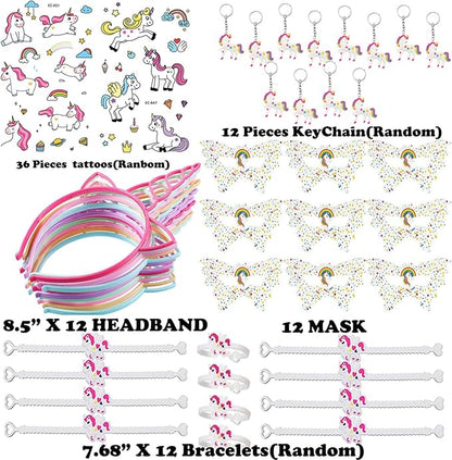 84PCS Unicorn Party Favors for Kids Girls, Unicorn Party Supplies Birthday Decorations w/Unicorn Mask, Headband, Bracelet, Keychain, Tattoos, Colorful