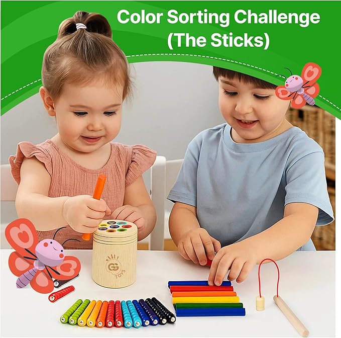Montessori 3-in-1 Magnetic Fishing and Color Sorting Toys, Wooden Educational Toy for Ages 18 Months to 4 Years, Fine Motor Skills Learning Playset, Sensory Preschool for Toddlers, Boys, Girls