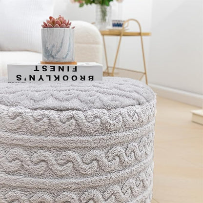 Asuprui Round Pouf Ottoman Stuffed Floor Pouf Foot Stool Floor Chair for Living Room Bedroom Foam Filled Boho Poof Foot Rest for Couch 20 Diameter x 12 Height Inches Light Gray Pouf with Filler