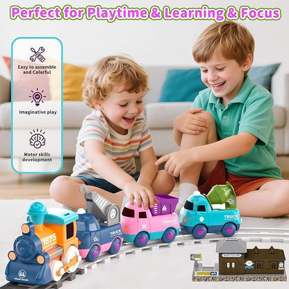 Electric Train Set for Toddler 2-4, Toddler Toys for 2+ Year Old Boy Gifts, Train Toy with Music, Light, Tracks,Toys for 2+ 3 4 5 Year Old Boy Birthday Gifts