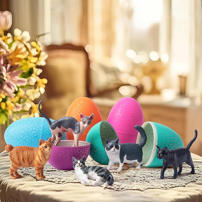 12PCS Cat Figurines, Plastic Cat Figures Realistic Kitten Toys, Cat Cake Toppers Halloween Christmas Birthday Gift for Kids & Children