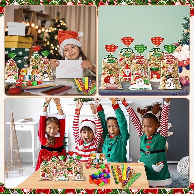 246 Pcs Christmas Party Supplies, Including Christmas Slap Bracelets Bulk Christmas Stamps Christmas Stickers for Christmas Party Favors Supplies Xmas Goodie Bags Stuffers Christmas Classroom Prize
