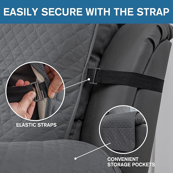 XINEAGE Water Resistant Recliner Cover, Nonslip Recliner Chair Covers for Reclining Chair with Pockets, Quilted Thick Recliner Slipcovers for Pets and Kids (Recliner Chair, Dark Gray)