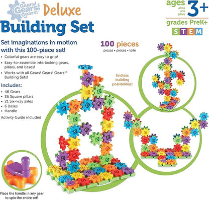 Learning Resources Gears! Gears! Gears! 100-Piece Deluxe Building Set - Ages 3+, Preschool Building Sets, Gears Toys for Kids, STEM Toys for Toddlers, Construction Toy Set