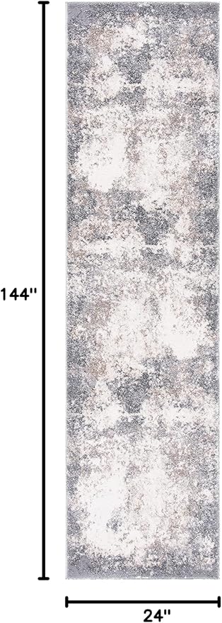 SAFAVIEH Aston Collection Runner Rug - 2' x 12', Grey & Ivory, Modern Abstract Design, Non-Shedding & Easy Care, Ideal for High Traffic Areas in Living Room, Bedroom (ASN707F)